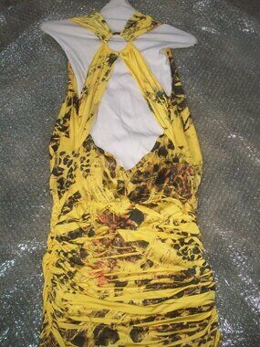 womens sexy yellow tunic/dress. Strappy back. slinky.size medium